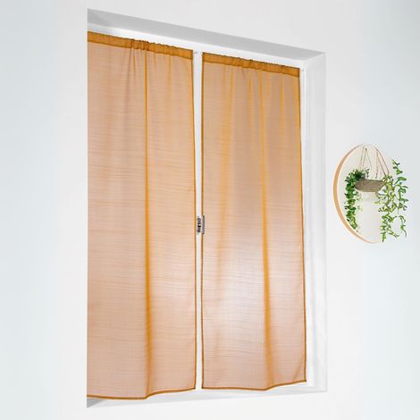Paire de petits voilages droits en étamine givrée Jaune soleil 60x140 cm (1/3)