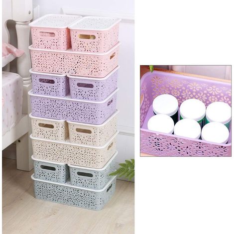 Small Storage Box 1Pc Basket Retro Pattern Desktop Cosmetic Box Bins for Home Small Size (Purple) (1/4)