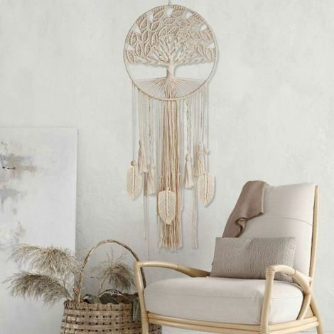 Grand attrape rêves arbre de vie mural décoratif plumes tissées style boho décoration murale chambre salon (1/4)