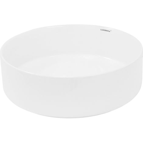 ECD Germany Lavabo da Appoggio Ø 355 x 120 mm in Ceramica Rotondo Finitura Colore Bianco Lucido Lavandino Design Moderno Bacinella Lavamani Lavello Sanitari da Bagno senza Valvola di Scarico Piletta (1/5)