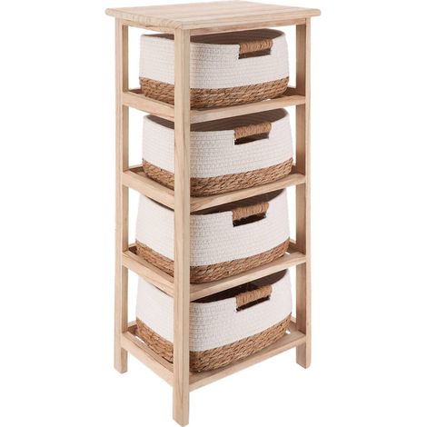Meuble en paulownia 4 paniers en matiere vegetale et coton - naturel/blanc - Tendance (1/3)