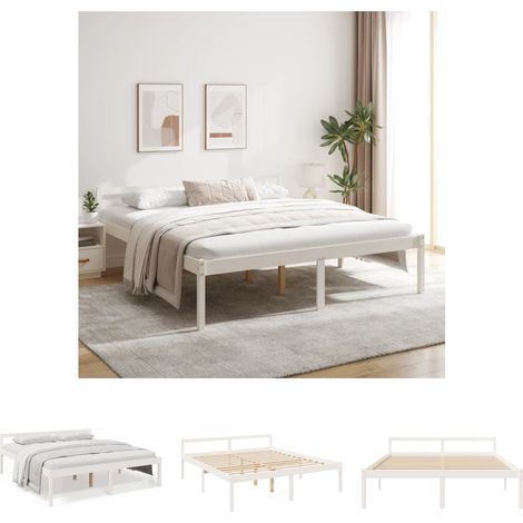 Weißes Bett - vidaXL Seniorenbett Weiß 200x200 cm Massivholz Kiefer - Bettrahmen (1/5)