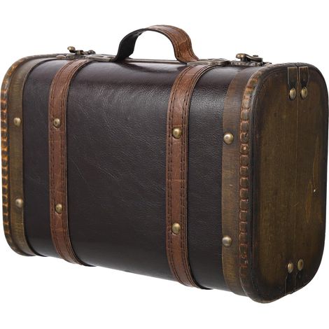 Retro-Schmuckkästchen, Schmuckaufbewahrungsbox aus Holz, robuste Konstruktion, Schnallenverschluss, großes Fassungsvermögen, Vintage-Stil für Foto-Requisiten (1/5)