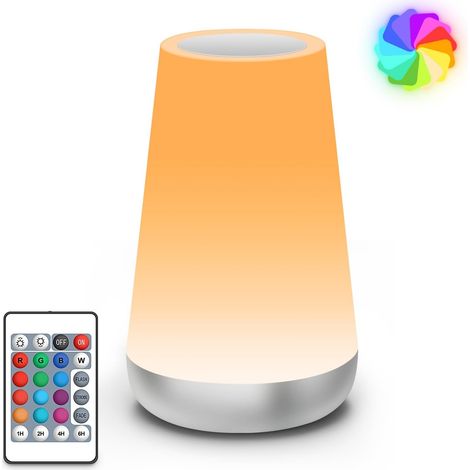 Lampe de Chevet, Veilleuse d'allaitement Nuit, Veilleuse Bébé Tactile avec 13 Couleurs RGB, 2500mAh Rechargeable USB, Lampe de Chevet sans Fil Télécommande pour Chambre Eanfant Salon Camping (1/5)
