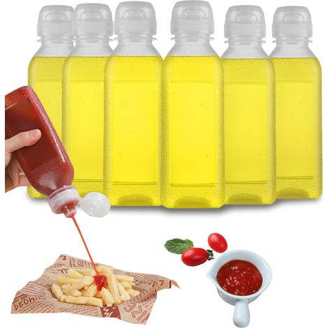 Bottiglie comprimibili da 295 ml - salse con tappo a scatto - bottiglie per salsa piccante con tappo olio - contenitori da campeggio - salsa barbecue - 295 ml - 6 pezzi (1/3)