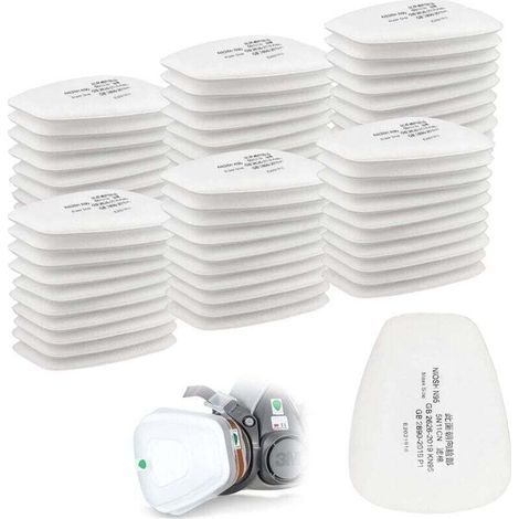 Lot de 60 filtres en coton 3M, filtre pour masque complet, filtre à insertion 5n11 CN, filtre en coton pour filtres 6000, 6200, 6800, 7501, 7502, FF402 (blanc) (1/4)