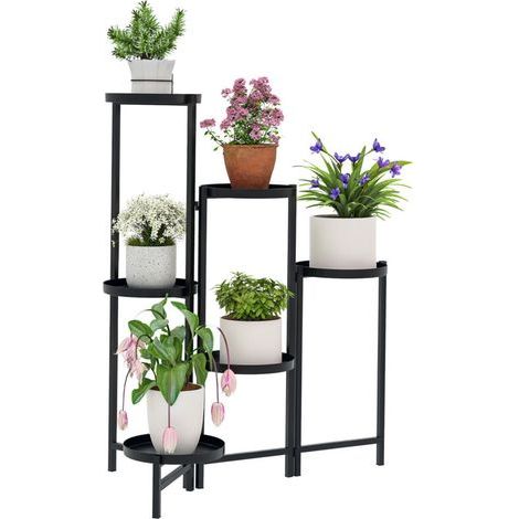 Support pour plantes 6 niveaux étagère plante ajustable et pliable en métal design sans vis porte 60 x 40 x 80 cm noir (1/5)