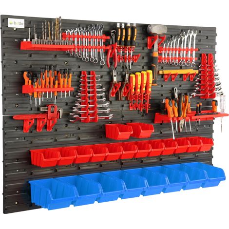 Étagère murale à outils, 115 cm x 78 cm, Acier de haute qualité, Supporte jusqu'à 100 kg, Option murale ou autoportante, Comprend des poignées à outils et des boîtes de rangement (1/5)