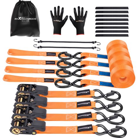 4x Spanngurte mit Ratsche Haken Ratsche-Spannset 4,5m Sicherheitsclip Orange (1/5)