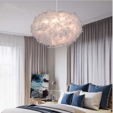 Suspension plafond lustre à plumes blanches - Moderne - 45cm - Salle à manger (1/4)