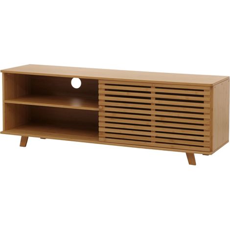 Meuble TV en bambou HWC-N80, table basse, commode, avec compartiments de rangement certifi (1/5)