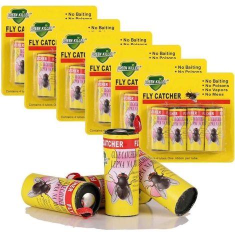 24 Rouleaux de Ruban Autocollant Anti Mouches Piège Attrape de Papier Collant Stickers Suspendus Sûr Non Toxique pour Tuer Mouc[179] (1/4)