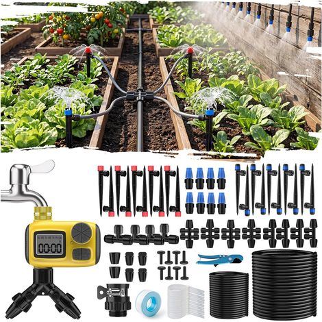 Système d'irrigation Jardin avec Programmateur Arrosage Automatique, 80Pcs Kit d'irrigation Goutte à Goutte avec Tuyau 50m, Kit Arrosage Automatique pour Jardin Pelouse Serre Plantes (1/5)