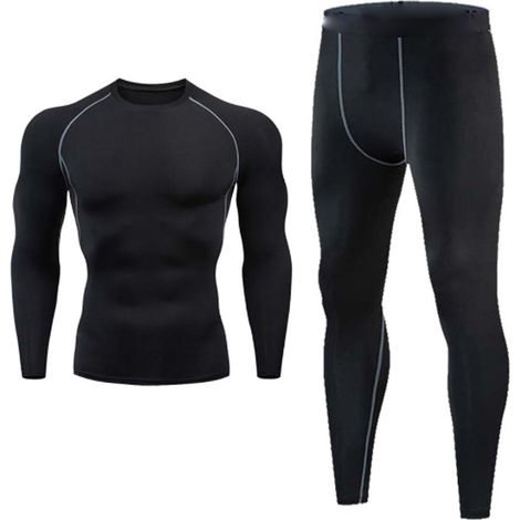 Lot de compression homme manches longues pantalon ajusté respirant vêtement fitness confortable sport tenue XL (1/5)