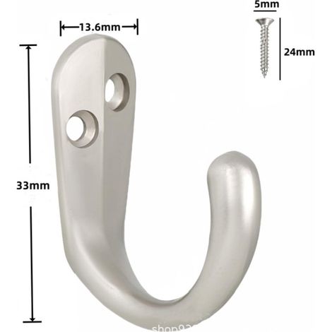 10x Crochet simple en métal finition chrome satiné avec vis Mural Cuisine Salle de bain Porte Manteau Serviette Sac Couvert Vêtement Dressing Meuble Placard Patère