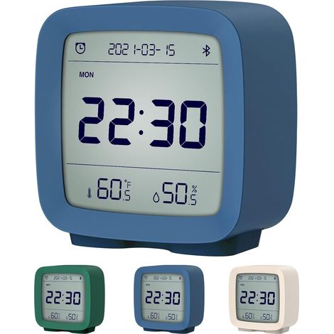 Radio-réveil numérique Bluetooth intelligent – Alarmes multiples, affichage de la température et de l'humidité, fonctionne sur piles, réglages via application (1/4)