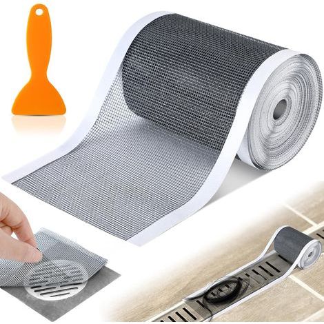 Filtro per capelli per scarico doccia 7 cm x 10 m - Griglia autoadesiva e ritagliabile - Per scarichi a pavimento - Con strumento di rimozione - Per bagno e cucina (1/5)