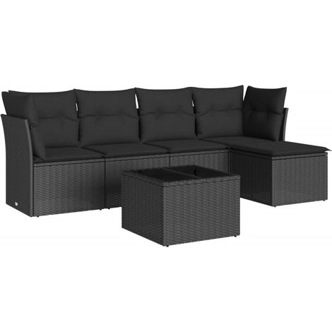 Salon de jardin 6 pcs avec coussins noir résine tressée vidaXL (1/3)