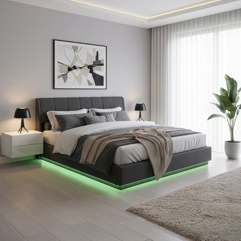 LED Polsterbett Tröstiar 180x200cm Schwarz [en.casa]