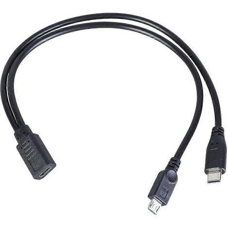 Câble répartiteur USB-C femelle vers mâle + câble d'extension en Y MicroUSB, accessoire de connexion multi-appareils pour charge et transfert de données (1/4)