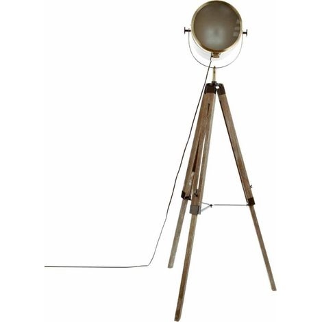 Lampadaire Trépied en Métal & Bois "Ébor" 152cm Or