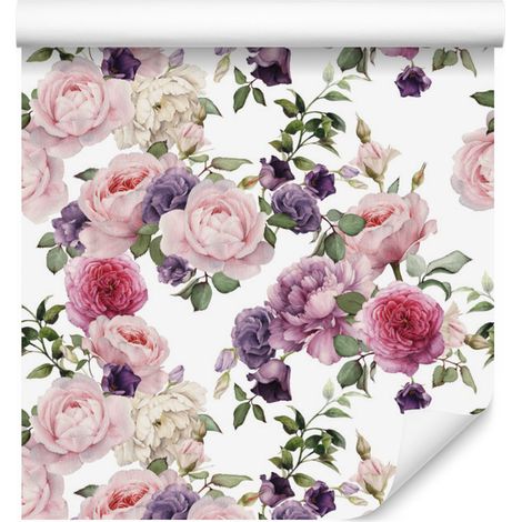 Carta da parati con motivo floreale di rose in stile acquerello per soggiorno e camera da letto 50x1000 (1/5)
