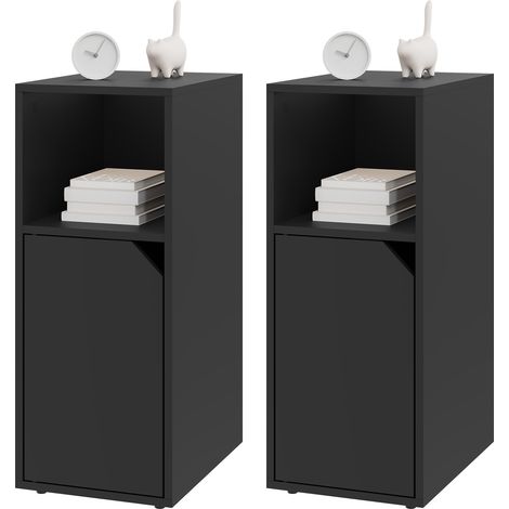 WOLTU Nachttisch 2er Set, Nachtschrank schmal, Nachtkommode mit offenem Fach und Tür, Verstellbarer Ablage, Beistelltisch Telefontisch Nachtkästchen für Schlafzimmer, Wohnzimmer, 25x35x62 cm, Schwarz (1/5)