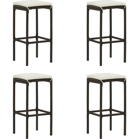 Tabourets de bar avec coussins 4 pcs Marron Résine tressée (1/5)