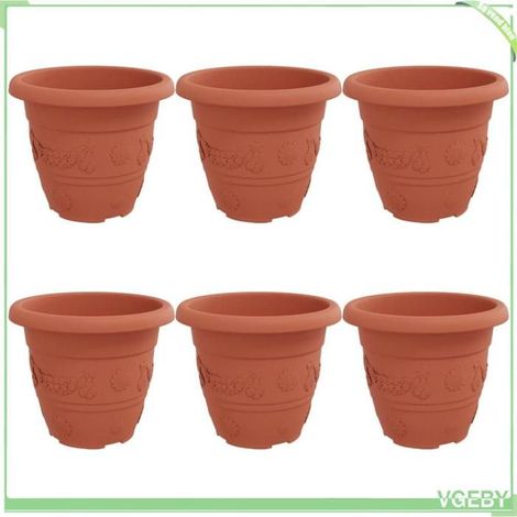 Pot à fleurs rond - FAFEICY - 42020280 - Rouge brique - Plastique - Ø26 x H21,5 cm (1/5)