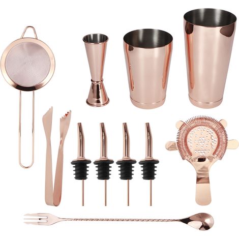 11 pièces multifonctions en acier inoxydable kit shaker à cocktail bar rose or (1/5)