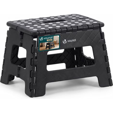 Tabouret Pliant Portable Marchepied Pliable Antidérapant avec Poignée Tabouret Escabeau Compact pour Cuisine Salle de Bain Jardin Camping 32 x 25 x 22 cm Noir (1/5)