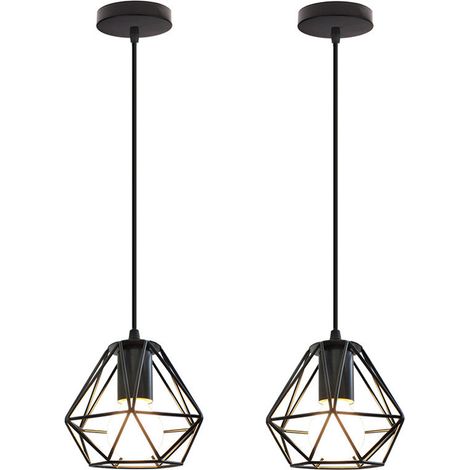 Lampada a Sospensione a Forma di Diamante Lampadario E27 16CM Lampada da Soffitto Vintage Metallo per Sala da Pranzo Camera da Letto - 2 Pezzi