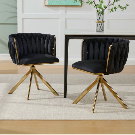 Lote de 2 sillas de comedor, función giratoria 180°, con 4 patas de metal, sillón tapizado, de terciopelo, negro (1/5)
