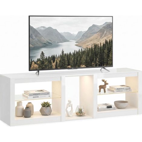 Pour Écran 75 Pouces Rangement Modulable Meuble TV Bas 160 cm LED RGB Blanc Brillant (1/5)