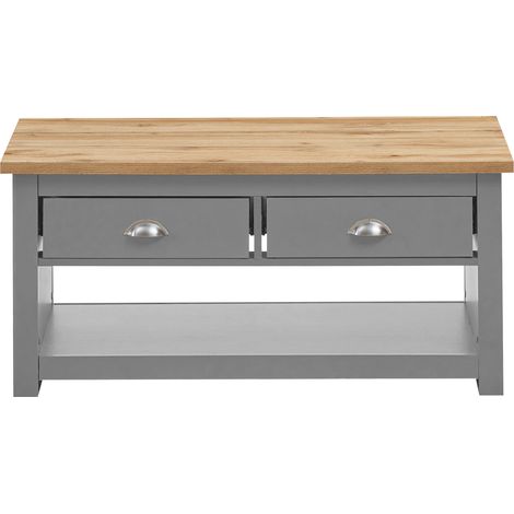 2 Drawer Coffee Table Light Grey With Oak Effect Top Stylish Storage Oak Effect (1/5)