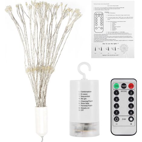 Guirlande lumineuse de 198 LED avec télécommande, effet feux d'artifice, blanche, idéale pour décorer votre jardin pendant les fêtes. (1/5)