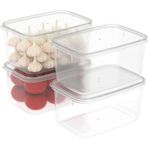 Boîte Conservation Alimentaire, Conteneur Alimentaire, Boîte de Rangement, Récipient de Congélateur avec Couvercle, Sécuritaire au Micro-ondes, Sans BPA, Plastique, Clair, 2.2L-Lot de 4 (1/5)