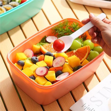 Boîte à bento étanche en PP avec compartiments pour étudiants et employés - 23,5 cm - rose orange (1/4)