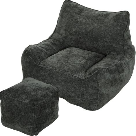 Fauteuil de sol sans structure avec repose-pieds, chenille grise OKMYHOME (1/5)
