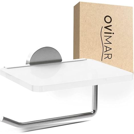 Toilet Roll Holder with Silver Glass Shelf Wall Mounted Stainless Steel Glass Toilet Paper Holder Modern Bathroom Accessory (1/5)