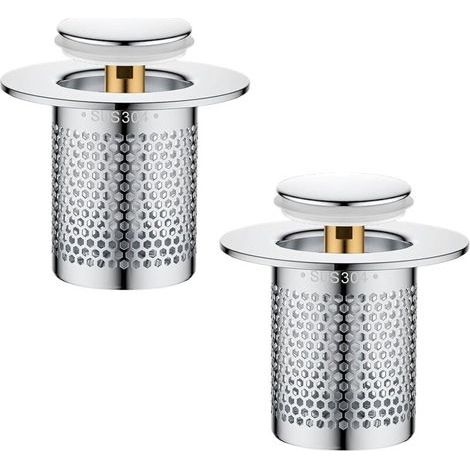 Set mit 2 Edelstahl-Abflusssieben für Küchenspülen, Pop-up-Abflussstopfen mit Haarfilter, Edelstahl-Bodensieb für Bad und Badewanne (1/5)