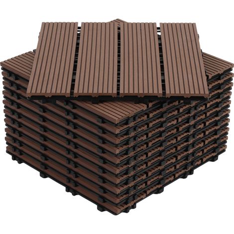 Randaco 33 piastrelle da giardino ad incastro in legno composito WPC 30 x 30 cm, pavimentazione per esterni in stile classico