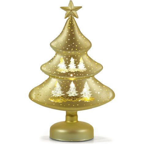 Albero di Natale in Vetro Soffiato h32 Elegante Decorazione con Luci Calde in Rosso/Oro, Verde/Oro e Oro, Ideale per Regali decorazione addobbo casa - colorigenerali: ORO