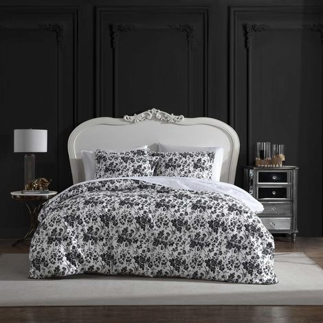 Housse de Couette pour Grand lit, Parure de lit Douce avec taies Assorties, décoration d'intérieur Florale (Toile Noire, Grand lit) (1/5)