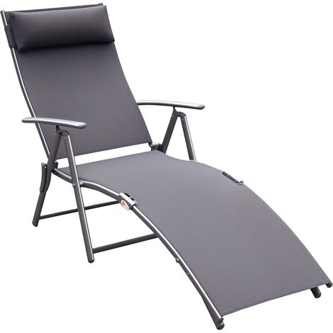 Klappbarer Gartenliegestuhl – Kissen – 7-fach verstellbare Rückenlehne – 137 x 63,5 x 100,5 cm – Grau