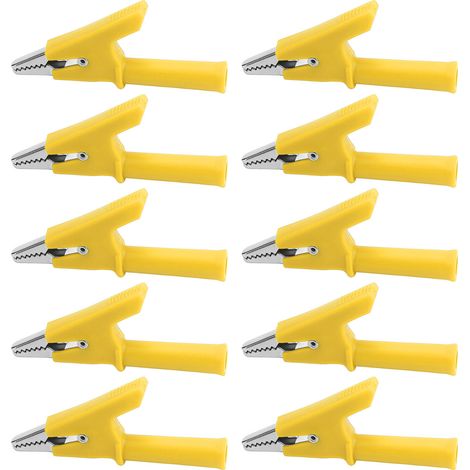 10 Pièces Pinces Crocodile Test 10mm Ouverture 10A avec Douilles 4mm - Kit Accessoires Jaune (1/5)