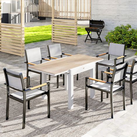 Ausziehbarer Gartentisch für 6 Personen mit rechteckiger Tischplatte, Aluminiumgestell, 60 x 80 x 75 cm