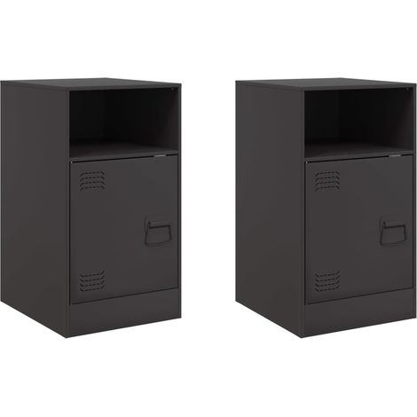 Juego de 2 mesitas de noche con compartimento con puerta 34,5 x 39 x 62 cm acero negro DEC035465