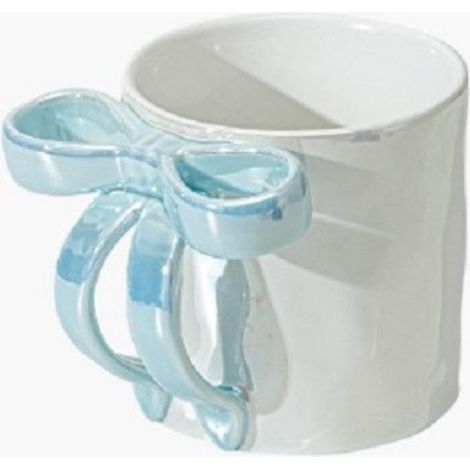 Tasse à café avec anse en porcelaine nacrée - Tasse à café - Tasse à lait - Tasse de bureau - Cadeau pour femme, petite amie, maman, collègue (nœud bleu) (1/5)
