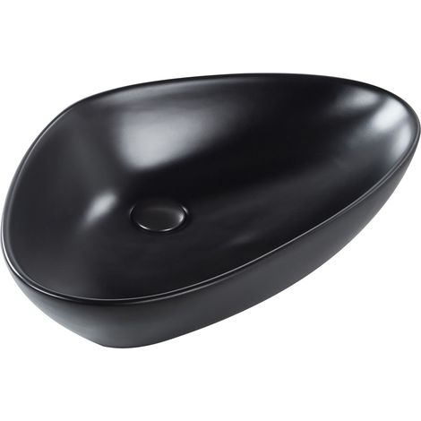 Lavabo en Céramique 60 x 39 cm Salle de Bain Irrégulier Evier Noir Tirig (1/5)
